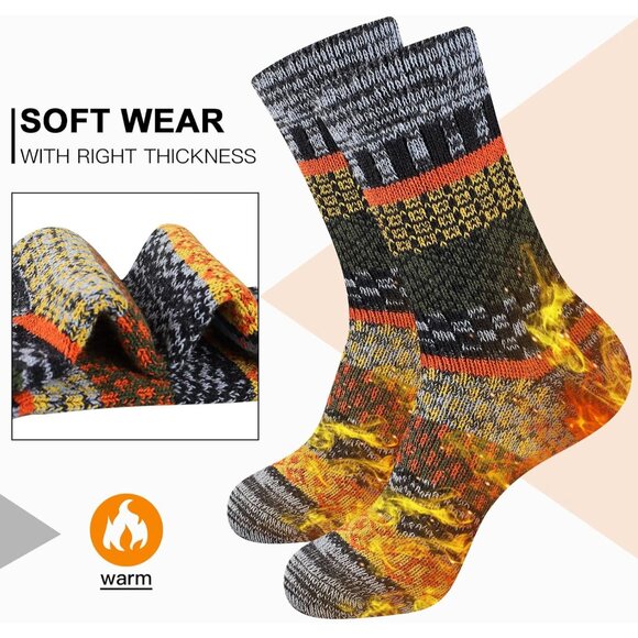 Men's Winter Wool Socks Thermal Warm Soft Crew Socks （5 Pairs） - Picture 2 of 7
